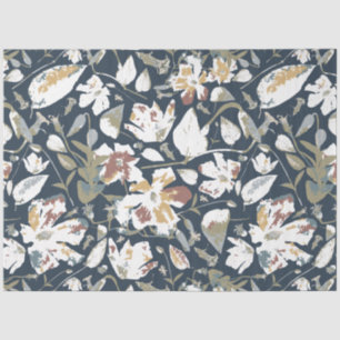 Papier Mousseline Moderne Elégant Floral Navy Rouille Or