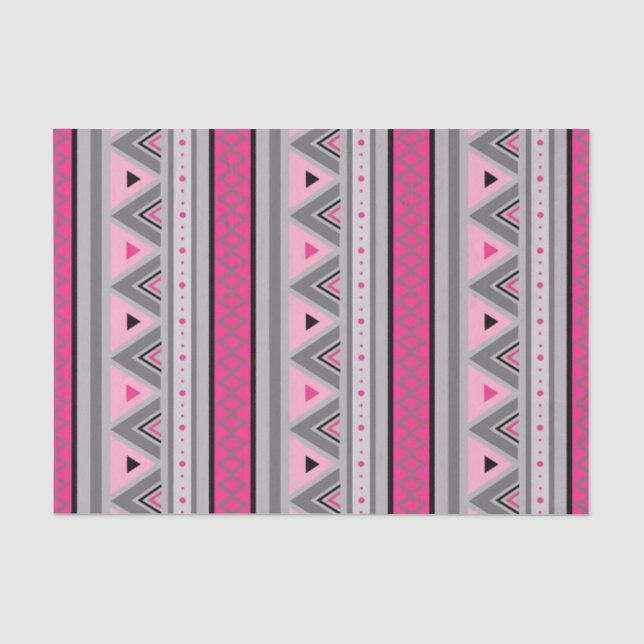 Papier Mousseline Moderne Sud-Ouest Géométrique, rose et gris (Recto)