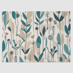 Papier Mousseline Moderne Super Retro Mod Fleurs Turquoises