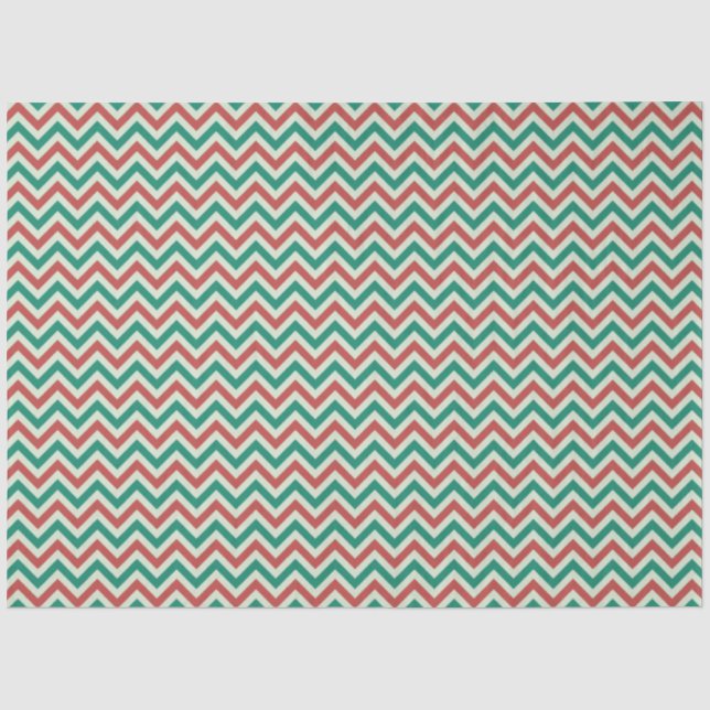 Papier Mousseline Moderne Vert Vert Rouge Zig Zag Stripes Noël (Recto)