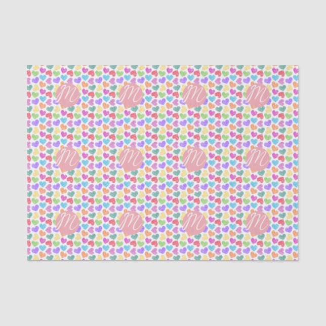 Papier Mousseline Moderne Vibrant Rainbow Doodle Hearts Monogramme (Recto)