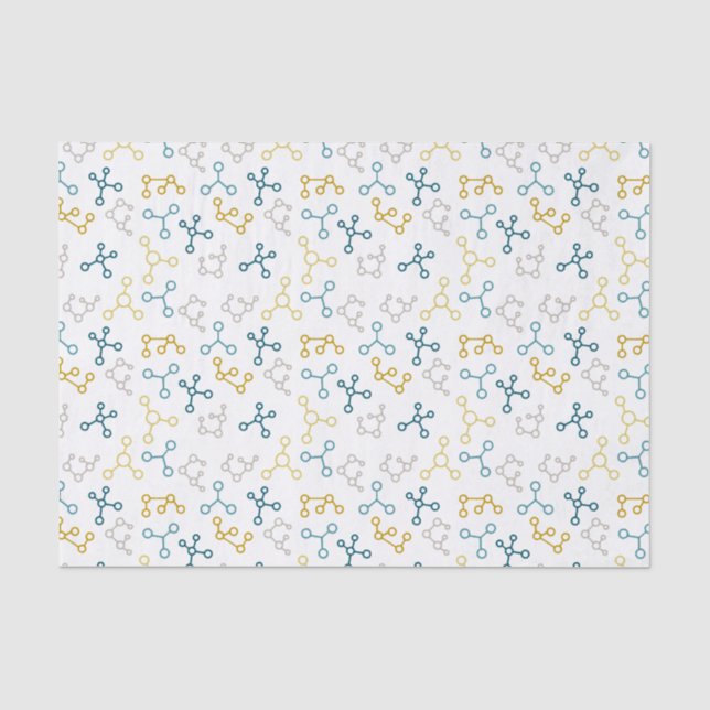 Papier Mousseline Molécules bleues, jaunes et grises enveloppement c (Recto)