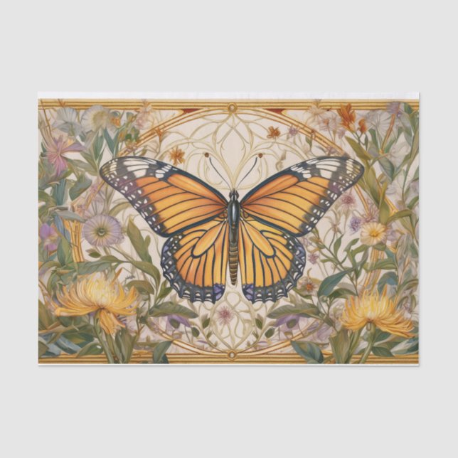 Papier Mousseline Monarque Butterfly Elégance, Fleur sauvage & Or (Recto)