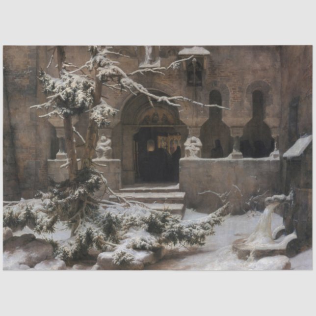 Papier Mousseline Monastère en Neige d'hiver (par Karl Laling) (Recto)