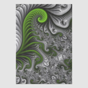 Papier Mousseline Monde Fantastique Art Fractal Abstrait Vert Et Gri