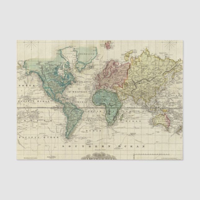 Papier Mousseline Monde sur la projection de Mercators (Recto)