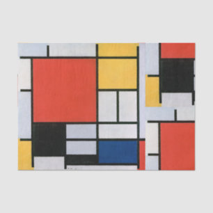 Papier Mousseline Mondrial Composition Rouge Jaune Bleu Noir