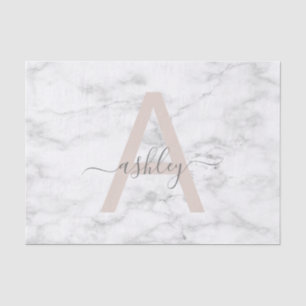 Papier Mousseline Monogramme Chic Blush Pink Marbre blanc Nom du scr
