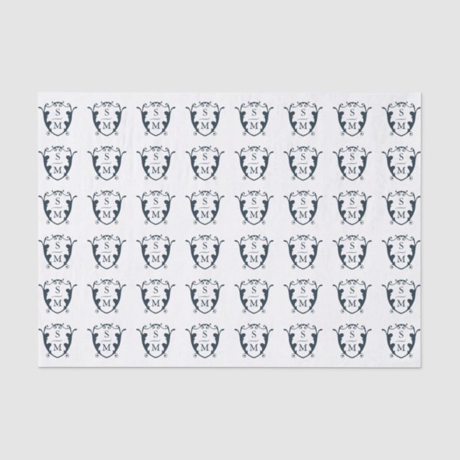 Papier Mousseline Monogramme Crest Tissu Papier bleu marine (Recto)