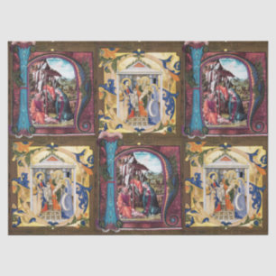 PAPIER MOUSSELINE MONOGRAMME DE LA NATIVITÉ ANTIQUE PARCHEMENT DE NO