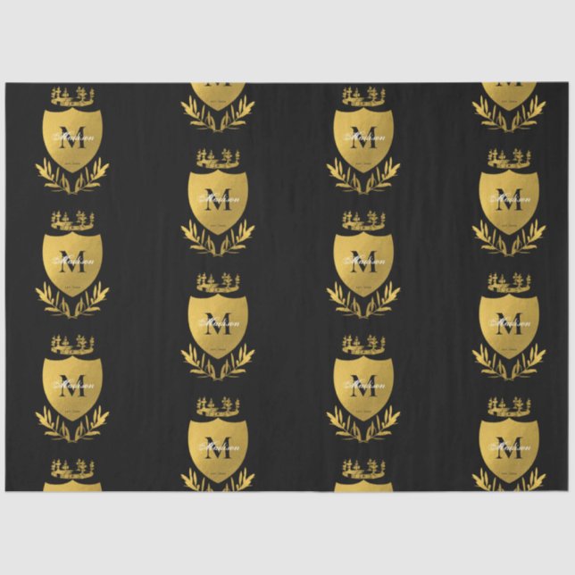 Papier Mousseline Monogramme du bouclier royal noir et or (Recto)