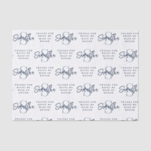 Papier Mousseline Monogramme Dusty Blue Motif Maid of Honor Merci