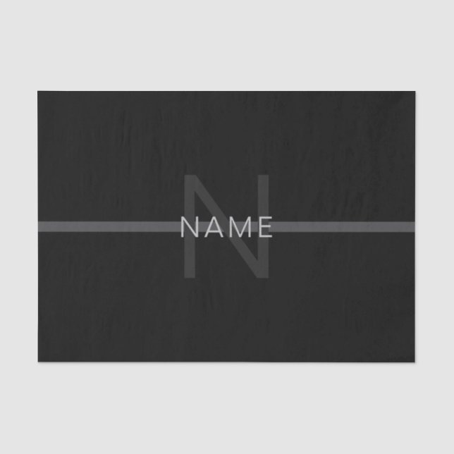Papier Mousseline Monogramme gris foncé, nom et bande géométrique (Recto)