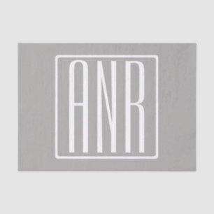 Papier Mousseline Monogramme initial   Blanc sur gris clair