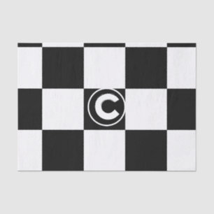 Papier Mousseline Monogramme Initial Carrés à Carreaux Noir Blanc