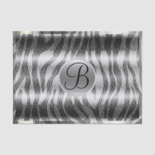 Papier Mousseline Monogramme initiale lettre imprimé zèbre gris noir