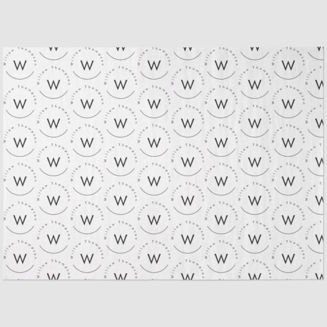 Papier Mousseline Monogramme minimaliste blanc moderne (Recto)