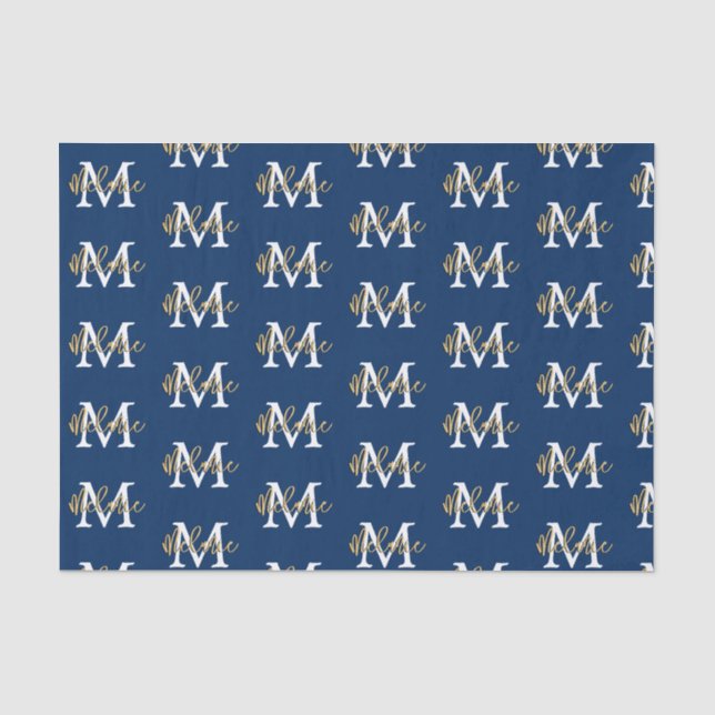 Papier Mousseline Monogramme Nom initial Marine White Gold Motif (Recto)