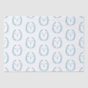 Papier Mousseline Monogramme ovale feuille dessin bleu aqua blanc ma