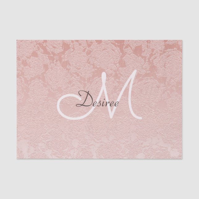 Papier Mousseline Monogramme rose pâle Élégant Art Floral Moderne (Recto)
