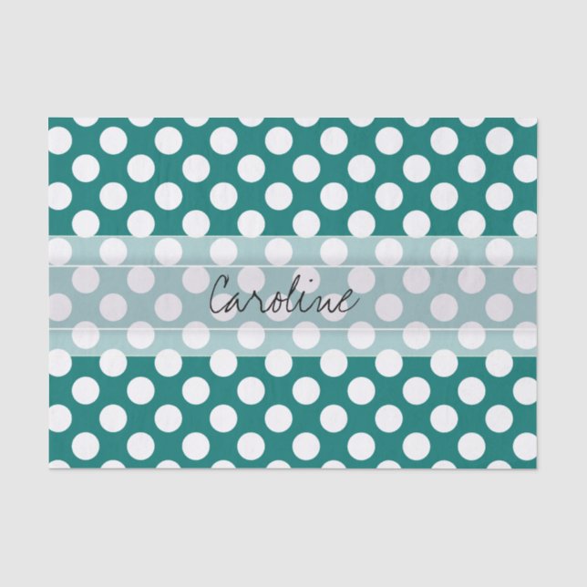 Papier Mousseline Monogramme Turquoise blanc mignon chic Polka Motif (Recto)