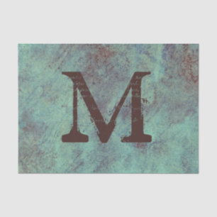 Papier Mousseline Monogramme Turquoise Cuivre Rustique Texture Grung