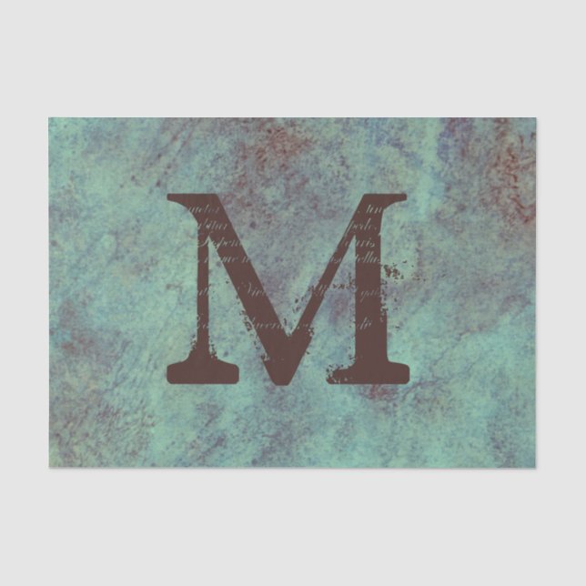 Papier Mousseline Monogramme Turquoise Cuivre Rustique Texture Grung (Recto)