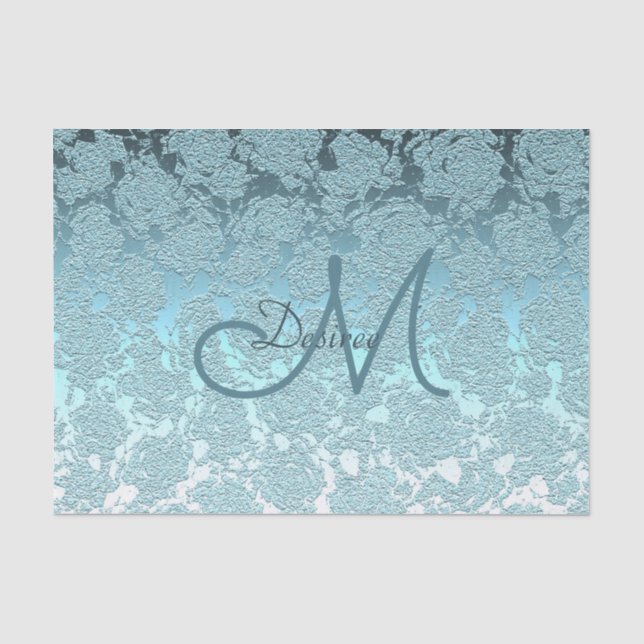Papier Mousseline Monogramme Turquoise Vert Élégant Art Floral Motif (Recto)