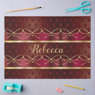 Papier Mousseline Monogramme Vintage Bourgogne Couleur Luxe Or Décor