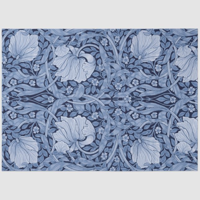 Papier Mousseline Monotone bleu Pimpernel, William Morris (Recto)