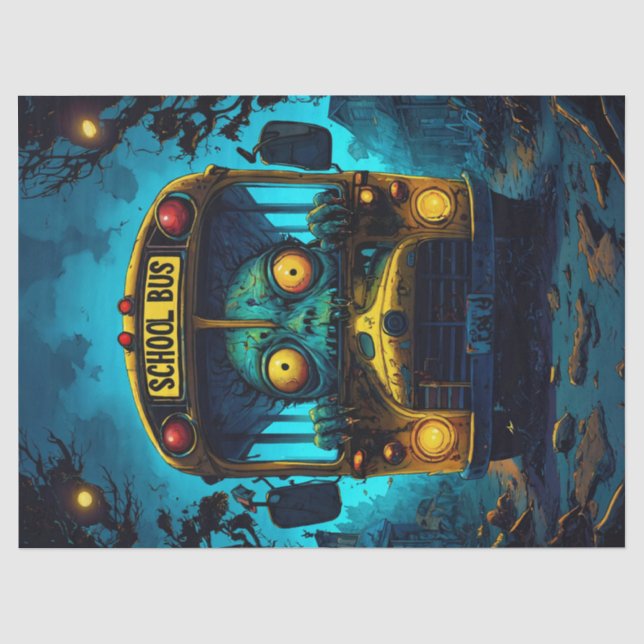 Papier Mousseline Monster Horreur Bus bleu Jaune Découpage (Recto)