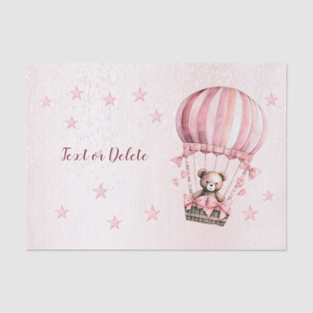 Papier Mousseline Montgolfière ourson rose mignon aquarelle (Recto)