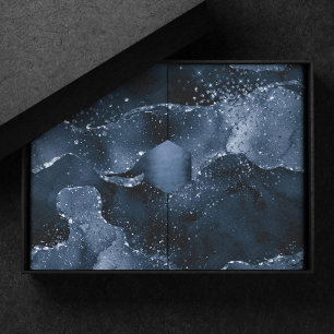 Papier Mousseline Moody Agate   Marine Denim Steel Blue Faux Parties