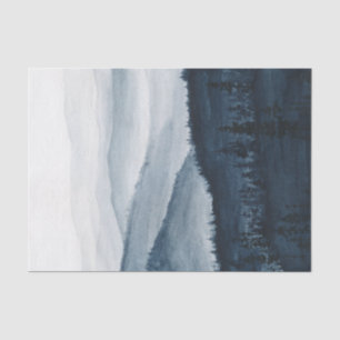 Papier Mousseline Moody bleu aquarelle forêt arbres paysage