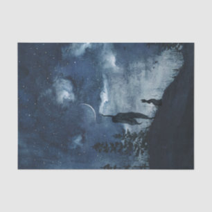 Papier Mousseline Moody bleu aquarelle lune déesse découpage