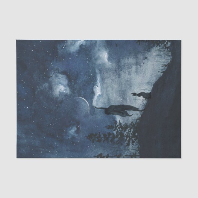 Papier Mousseline Moody bleu aquarelle lune déesse découpage (Recto)