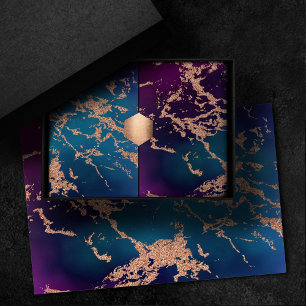 Papier Mousseline Moody Luxe Marble   Profond violet et Turquoise or