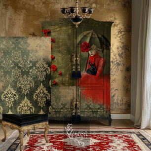 Papier Mousseline Moody Patiné Forêt d'Olivier Modes Damas vert