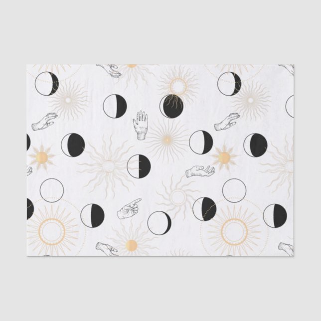 Papier Mousseline Moon phases solaires signaux main rétro alchimie (Recto)
