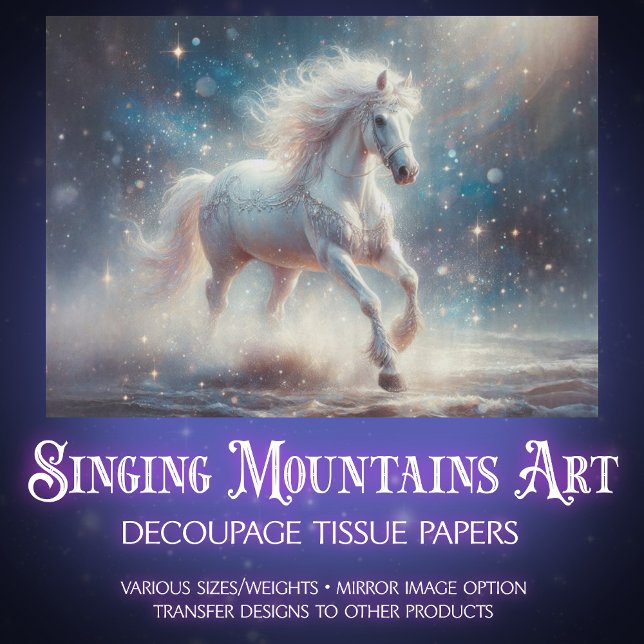 Papier Mousseline Moonlit White Horse Galaxy Craft Decoupage (Créateur téléchargé)