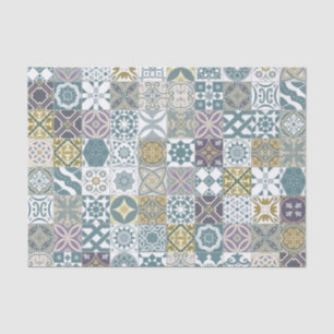 Papier Mousseline Moroctile - pastel blue and gold