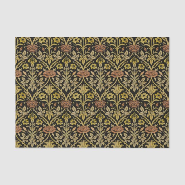 Papier Mousseline Morris Arrière - plan noir Rose et Motif de fleurs (Recto)