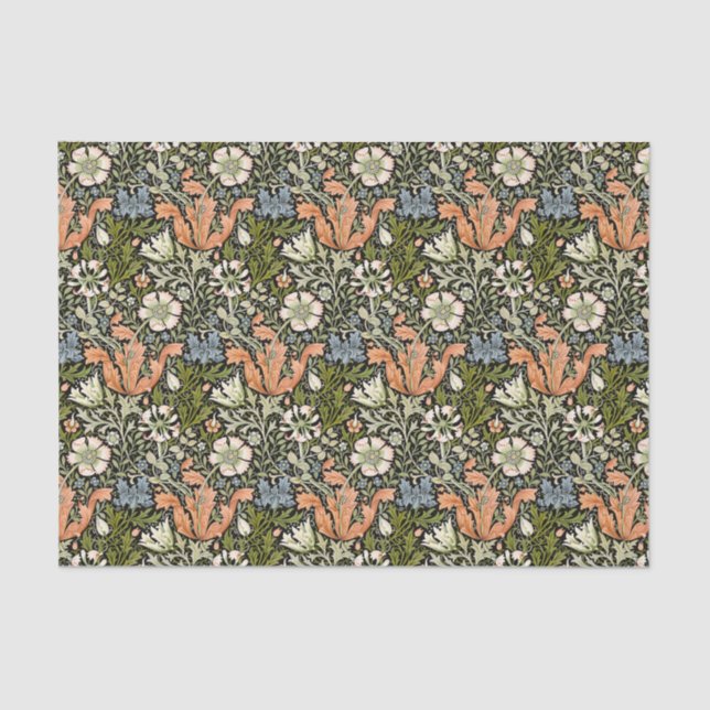 Papier Mousseline Morris BlackBackground 1896 Compton Floral Pattern (Recto)