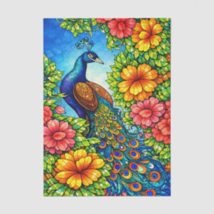 Papier Mousseline Mosaïque colorée de style floral Paon Découpage
