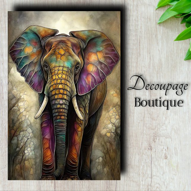 Papier Mousseline Mosaïque Éléphant Découpe (Mosaic Elephant Decoupage Tissue Paper)