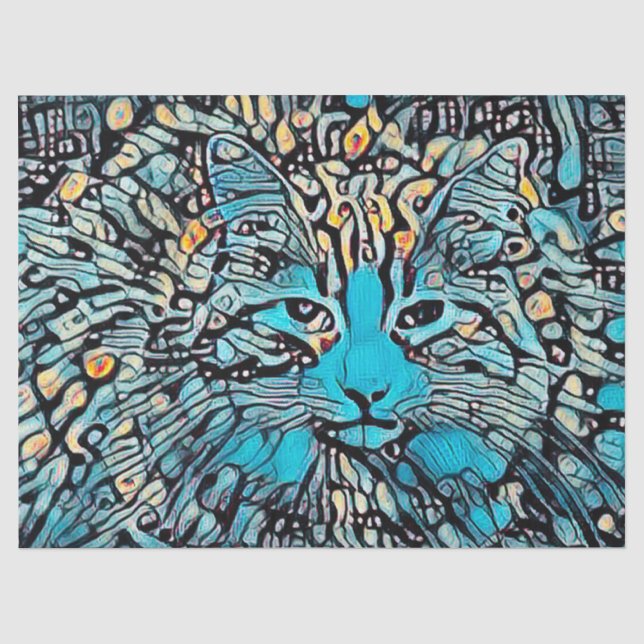 Papier Mousseline Mosaïque jaune bleu chat tribal Découpage Abstrait (Recto)
