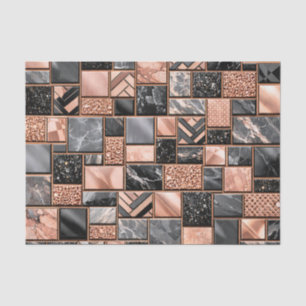 Papier Mousseline Mosaïque Marbre Noir Or Rose