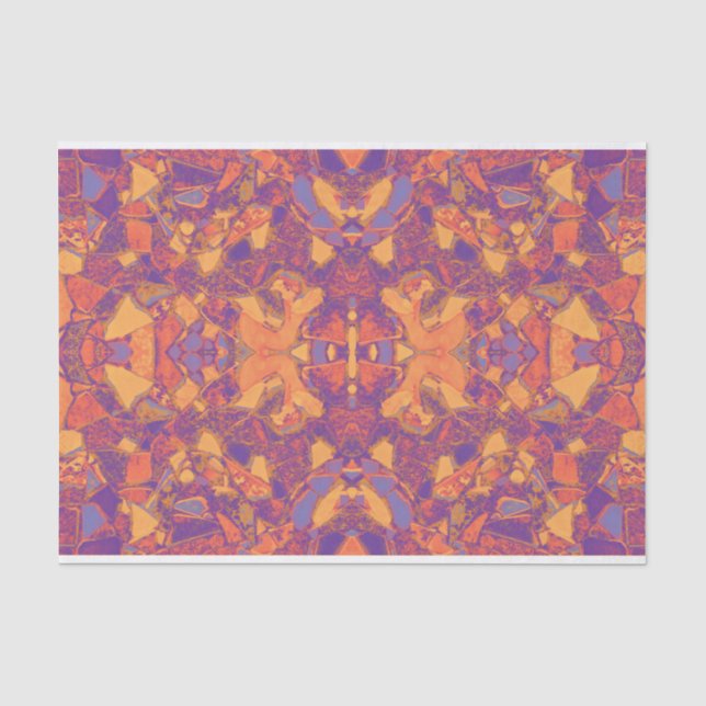 Papier Mousseline Mosaïque Tribal violet orange jaune bohème (Recto)