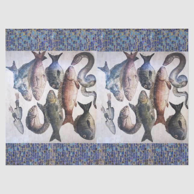 PAPIER MOUSSELINE MOSAÏQUES ROMAINES ANTIQUE, PÊCHES, ESPACE DE VIE  (Recto)