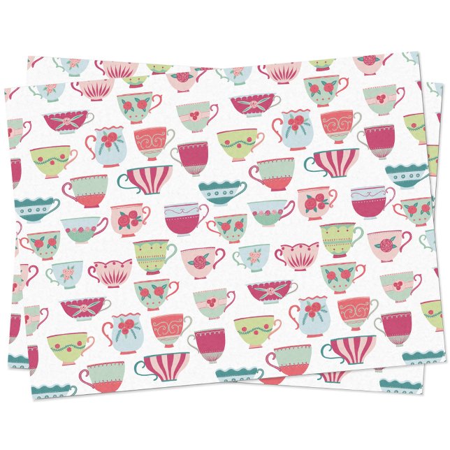 Papier Mousseline Motif (Retro vintage pastel teacup pattern tissue paper)